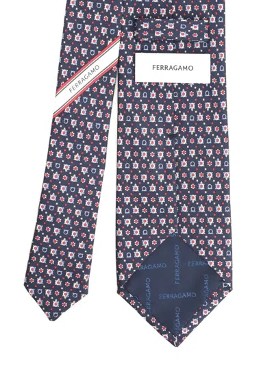 Ferragamo Turtle Print Silk Tie Ties And Bow Ties Blue In Blue