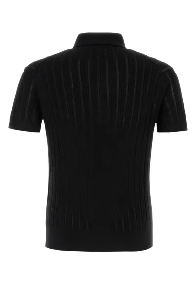 Tom Ford Classic Black Pique Polo With Textured Finish In Black