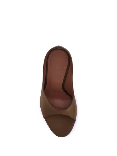 Amina Muaddi Anok Satin Sandals In Brown