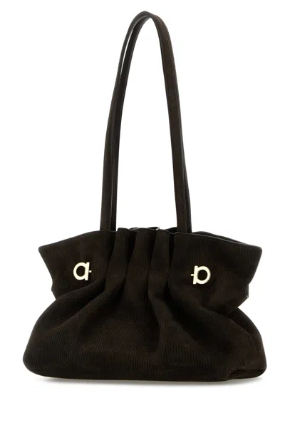 Ferragamo Dark Brown Suede Shoulder Bag