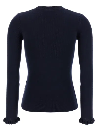 Valentino Embroidered Sweater With Front Pockets And Ruffle Cuffs In Blue