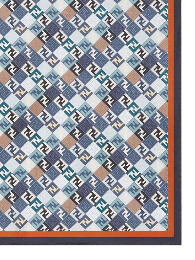 Fendi Silk Foulard With Contrast Border And Geometric Pattern