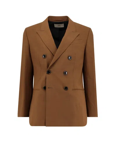 Ami Alexandre Mattiussi Ami Paris Men Double-breasted Blazer In Brown