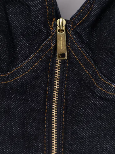 Self-portrait V-neck Denim Flared Midi Dress In Blue