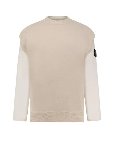 Stone Island Cotton Sweatshirt With Knitted Insert In Neutral