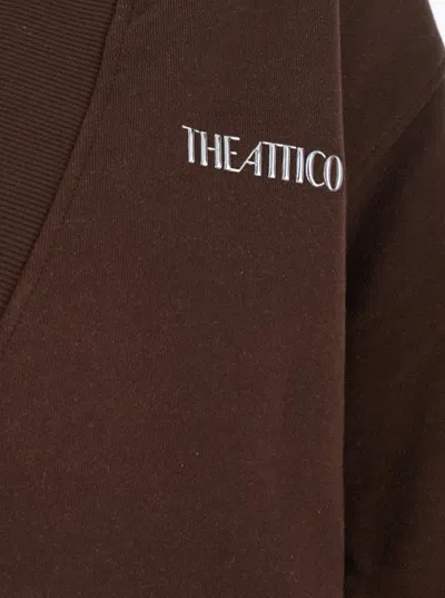 Attico Brown Cropped Sweatshirt With V Neck And Logo Lettering On The Front In Cotton Woman In Brown