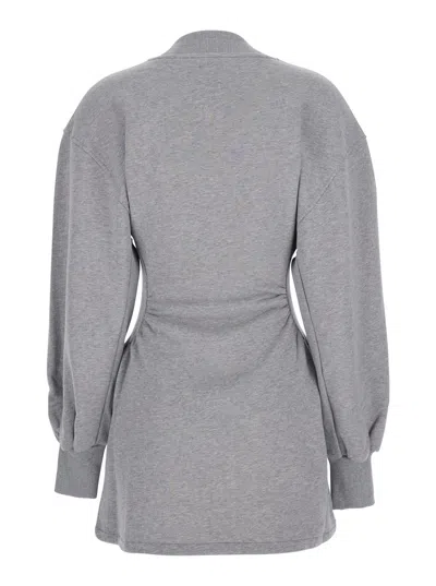 Attico Grey Mini Dress With V Neck And Logo Lettering On The Front In Gray