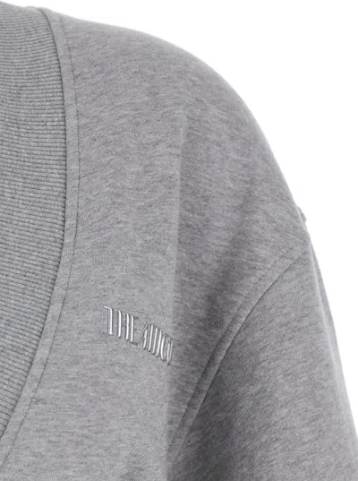 Attico Grey Mini Dress With V Neck And Logo Lettering On The Front In Gray