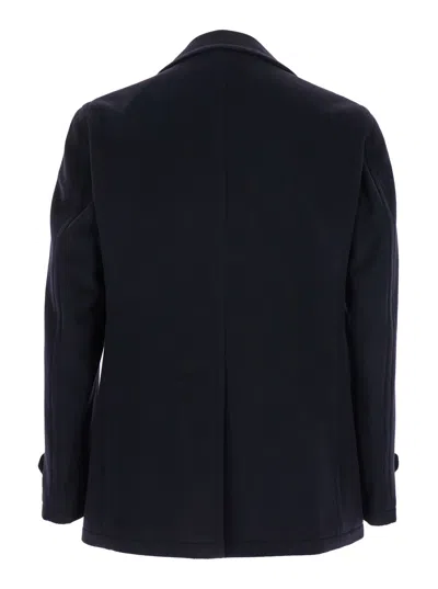 Tagliatore Blue Double-breasted Coat With Wide Notched Revers In Blue