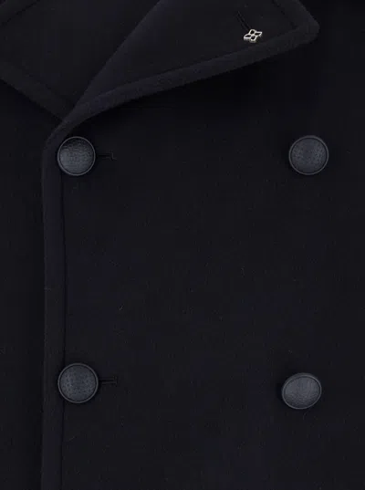 Tagliatore Blue Double-breasted Coat With Wide Notched Revers In Blue