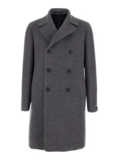 Tagliatore Grey Double Breasted Wool Coat In Gray