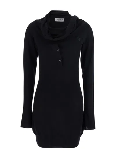 Attico Knee Length Dress Featuring Button Detailing In Black