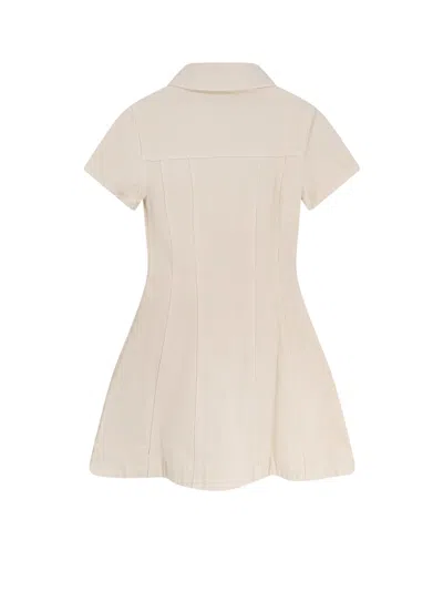 Self-portrait Structured Beige Dress With Classic Collar And Flap Pockets In Neutral