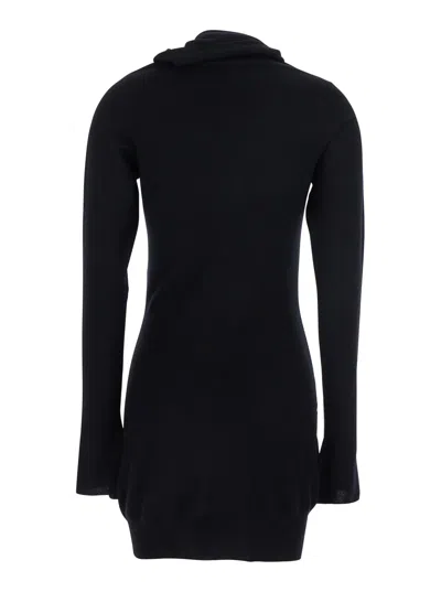 Attico Knee Length Dress Featuring Button Detailing In Black