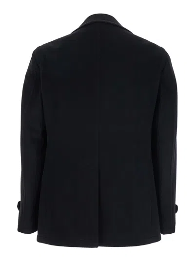 Tagliatore Black Double-breasted Coat With Wide Notched Revers In Black