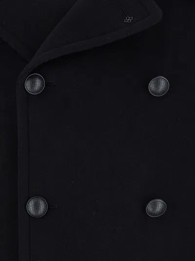 Tagliatore Black Double-breasted Coat With Wide Notched Revers In Black