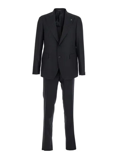 Tagliatore Black Single-breasted Suit With Notched Revers In Wool Man In Black