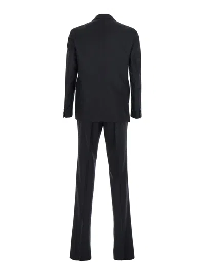Tagliatore Black Single-breasted Suit With Notched Revers In Wool Man In Black