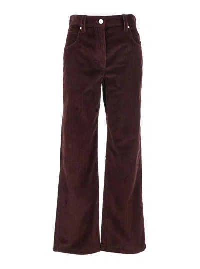 Brunello Cucinelli Bordeaux Corduroy Pants With Concealed Front Closure In Burgundy