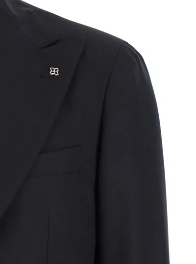 Tagliatore Black Single-breasted Suit With Notched Revers In Wool Man In Black