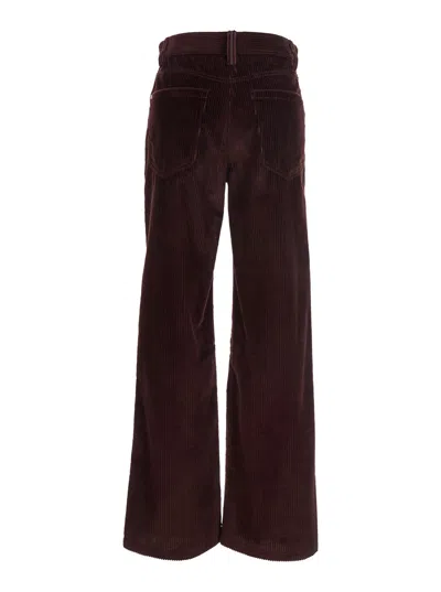 Brunello Cucinelli Bordeaux Corduroy Pants With Concealed Front Closure In Burgundy