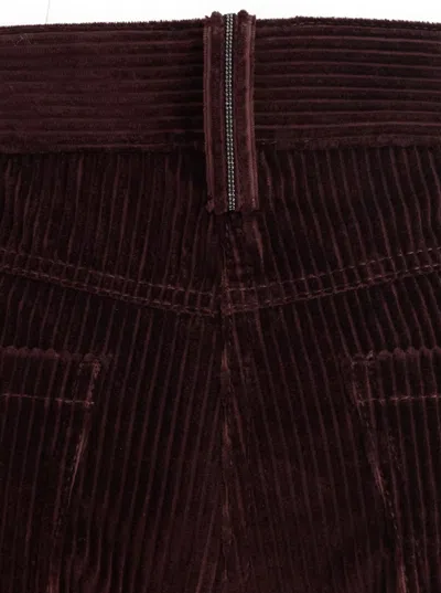 Brunello Cucinelli Bordeaux Corduroy Pants With Concealed Front Closure In Burgundy