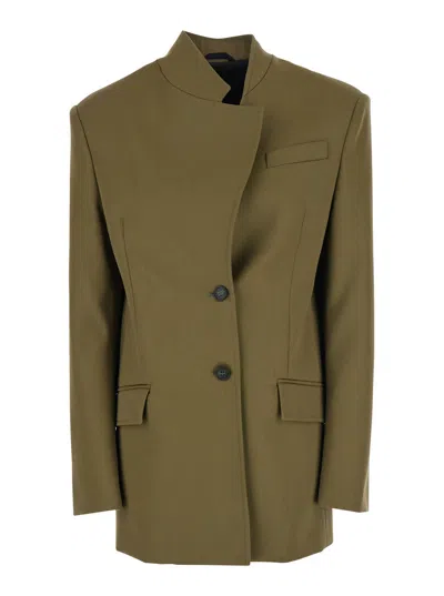 Attico Maxi Shoulder Strap Blazer Blazers Green In Green