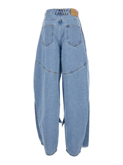 Attico Blue Jeans With Maxi Drawstring On The Front And Logo Patch On The Rear In Denim Woman