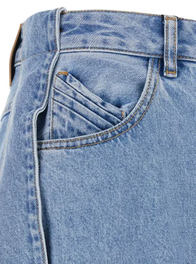 Attico Blue Jeans With Maxi Drawstring On The Front And Logo Patch On The Rear In Denim Woman