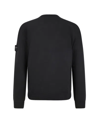 Stone Island Wool Cardigan With Ribbed Profiles And Pockets In Black