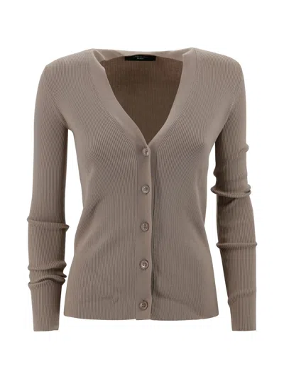 Weekend Max Mara Ribbed Knit V-neck Cardigan In Gray