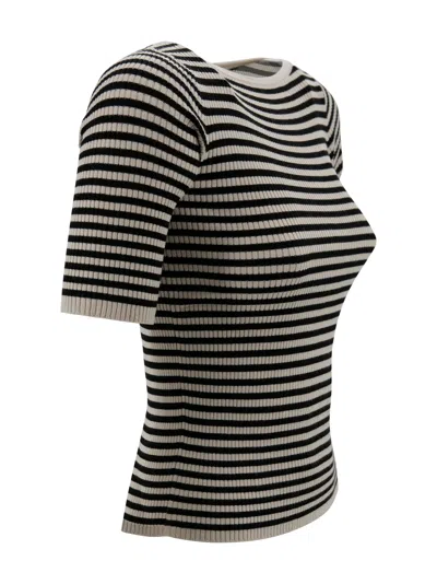Weekend Max Mara Boat Neck Ribbed T-shirt With Striped Pattern In Black