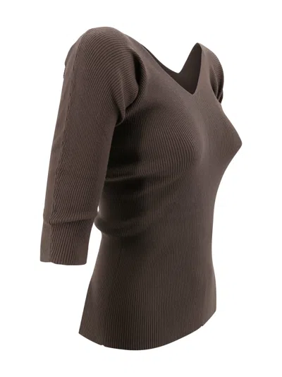 Weekend Max Mara Ribbed Knit Sweater Elbow-length Sleeves In Brown