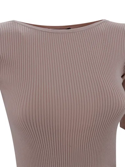 Weekend Max Mara Boat Neck Ribbed T-shirt In Gray