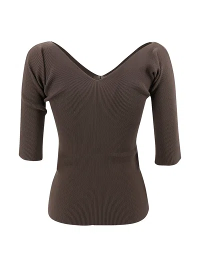 Weekend Max Mara Ribbed Knit Sweater Elbow-length Sleeves In Brown