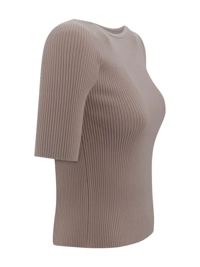 Weekend Max Mara Boat Neck Ribbed T-shirt In Gray