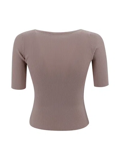 Weekend Max Mara Boat Neck Ribbed T-shirt In Gray