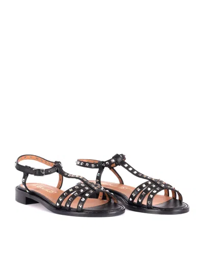 Via Roma 15 Studded Leather Sandals In Black