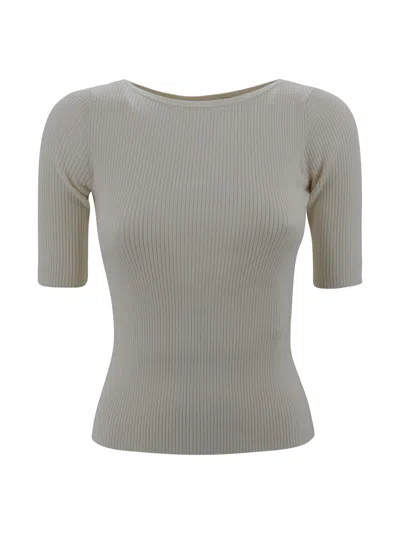 Weekend Max Mara Boat Neck Ribbed T-shirt In Gray