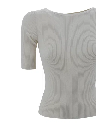 Weekend Max Mara Boat Neck Ribbed T-shirt In Gray