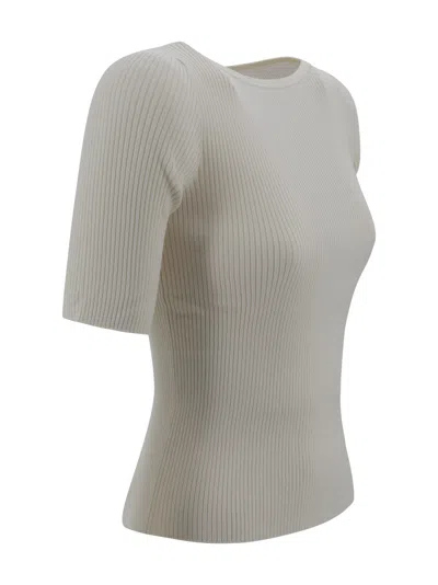 Weekend Max Mara Boat Neck Ribbed T-shirt In Gray