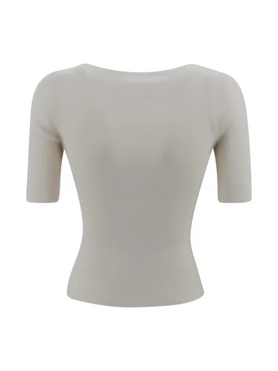 Weekend Max Mara Boat Neck Ribbed T-shirt In Gray