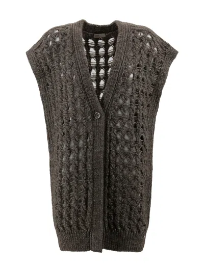 Herno Knitwear V-neck Openwork Cardigan In Gray