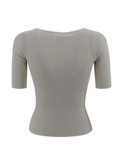 Weekend Max Mara Boat Neck Ribbed T-shirt In Gray