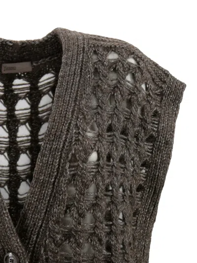 Herno Knitwear V-neck Openwork Cardigan In Gray