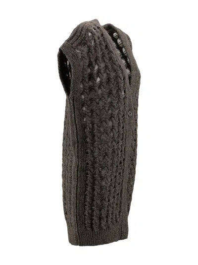 Herno Knitwear V-neck Openwork Cardigan In Gray