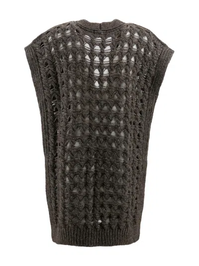 Herno Knitwear V-neck Openwork Cardigan In Gray