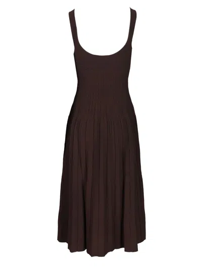 Staud Ellison Pleated Ribbed-knit Midi Dress In Brown