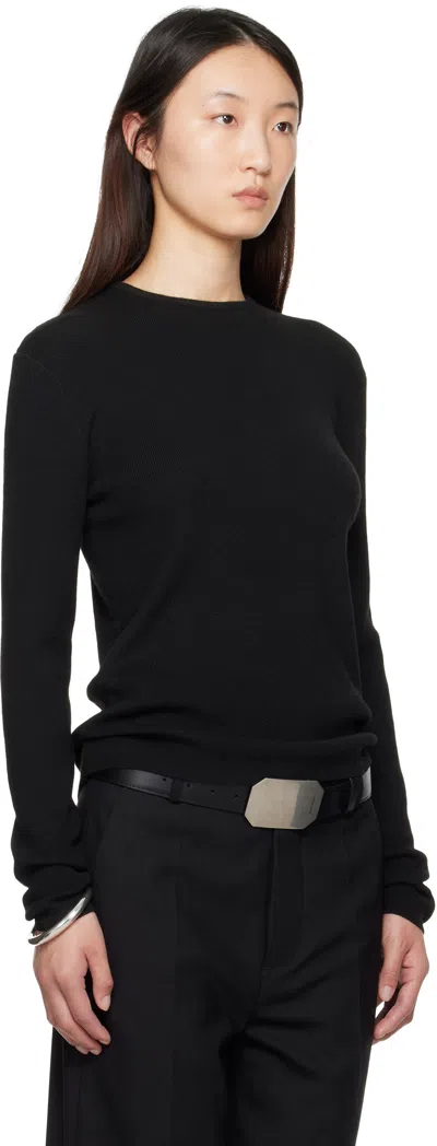 Essentials Black Soft Rib Long Sleeve T-shirt In Black