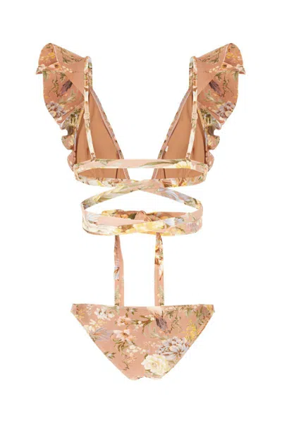 Zimmermann Printed Stretch Nylon Bikini In Neutral